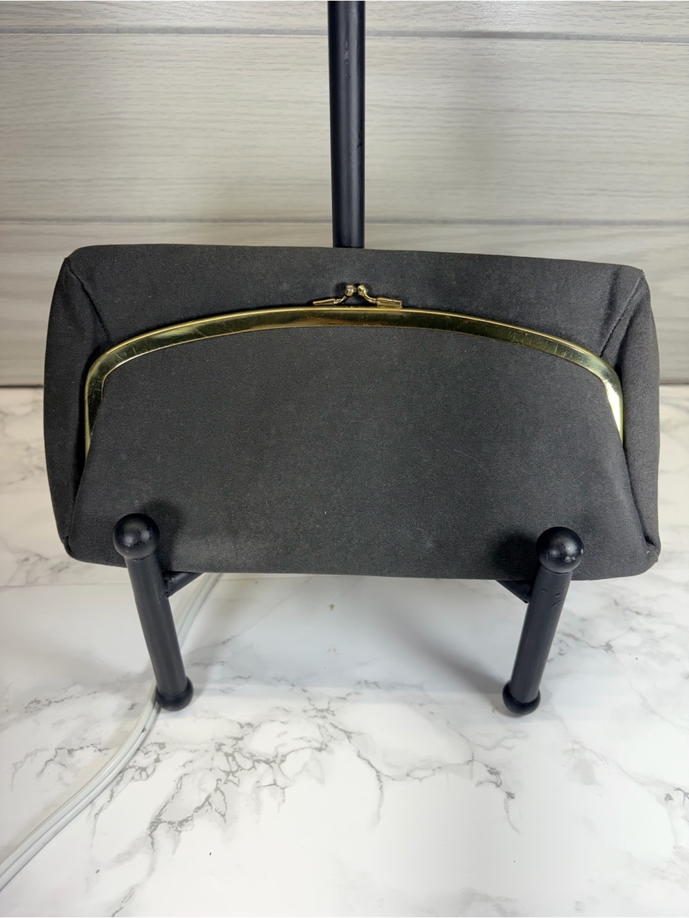 Vintage Black Satin Evening Clutch with Gold Frame